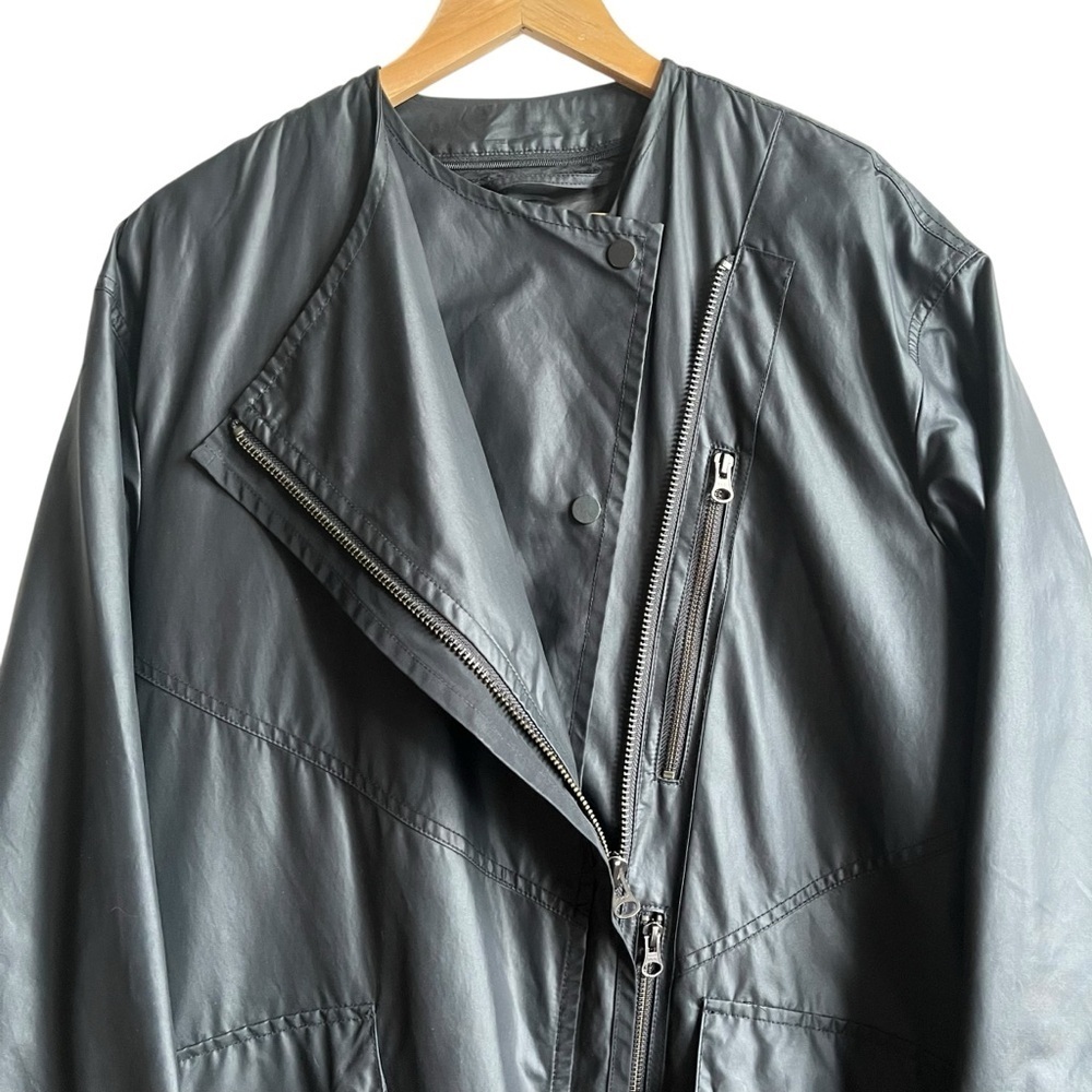 Tess Giberson Asymmetrical Zip Rain Jacket Black Nylon Shell Size 2 - Picture 3 of 14